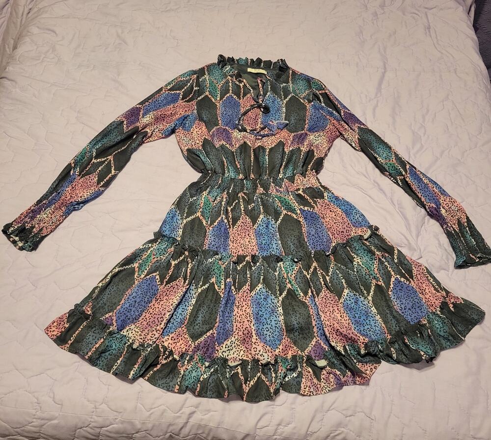 Mulla Long Sleeve Multicolor Animal Geometric Print Fit & Flare Mini Dress Small
